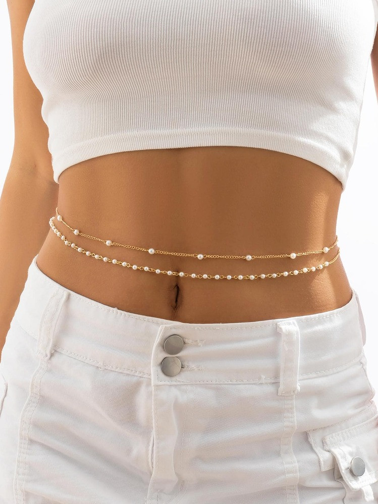 2pcs/Set Fashion Faux Pearl Decor Waist Chain For Women For Daily Decoration | SHEIN