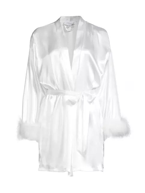 Hope Feather-Trimmed Satin Robe | Saks Fifth Avenue