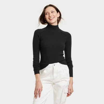 Women's Shrunken Rib Turtleneck Pullover Sweater - Universal Thread™ Black M | Target