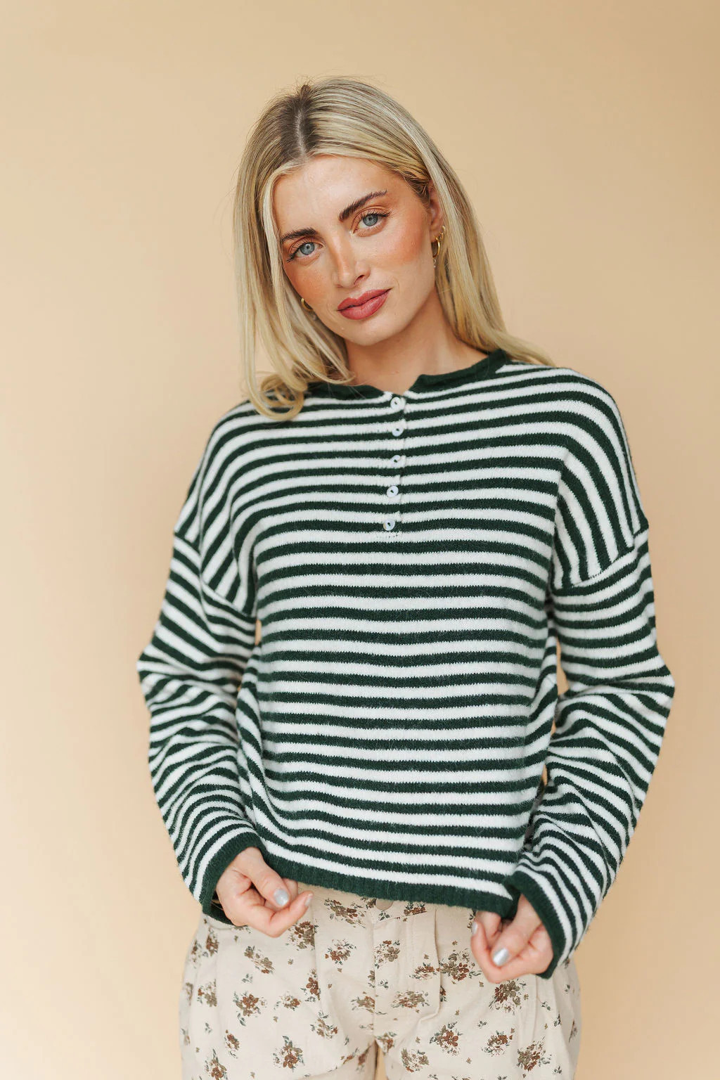 Piper Henley Pullover in Green Stripes | Henly