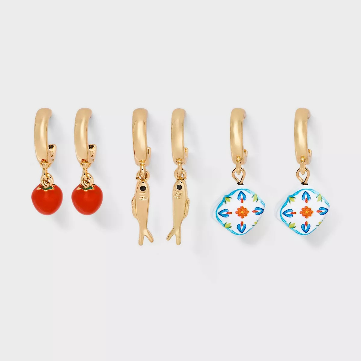Fruit Fish and Tile Earring Set 3pc - Universal Thread™ Gold | Target