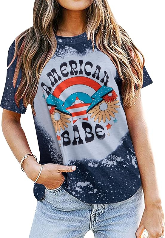 USA Flag Tee Shirt Women 4th of July Gift T Shirt Casual Short Sleeve American Proud T-Shirt Tops | Amazon (US)