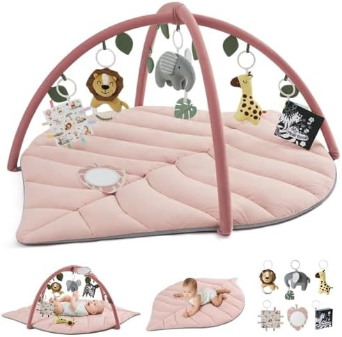 Blissful Diary Baby Play Gym & Activity Mat, Oversize Leaf Shaped Tummy Time Baby Play Mat w 6 De... | Amazon (US)