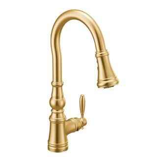 MOEN Weymouth Single-Handle Pull-Down Sprayer Kitchen Faucet in Brushed Gold S73004BG - The Home ... | The Home Depot
