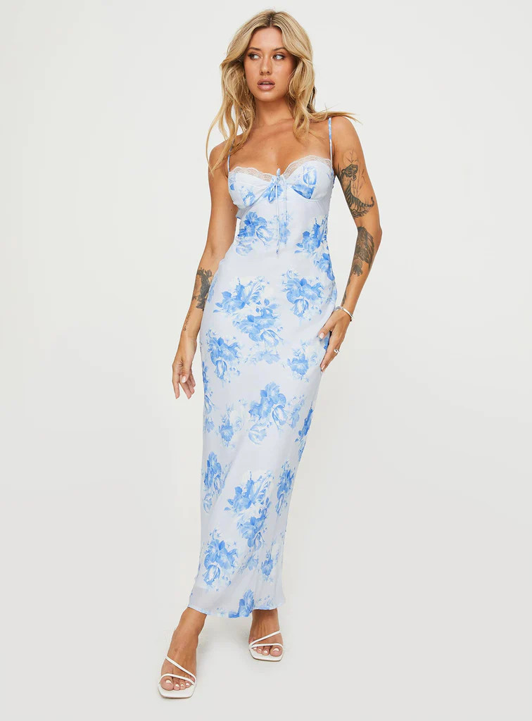Hamri Maxi Dress White / Blue Floral | Princess Polly US