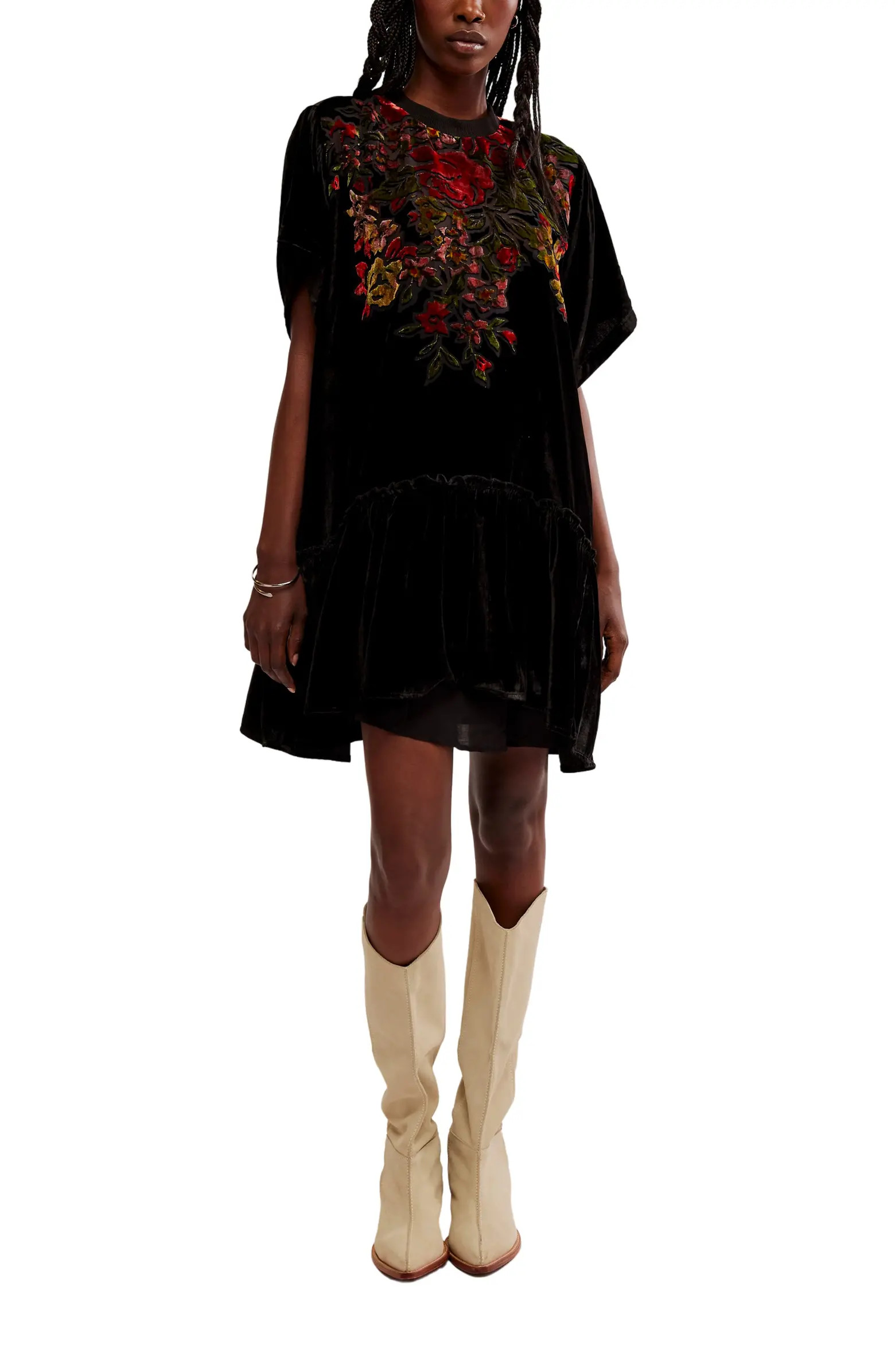 Sweet Echoes Floral Velvet Burnout Shift Minidress | Nordstrom