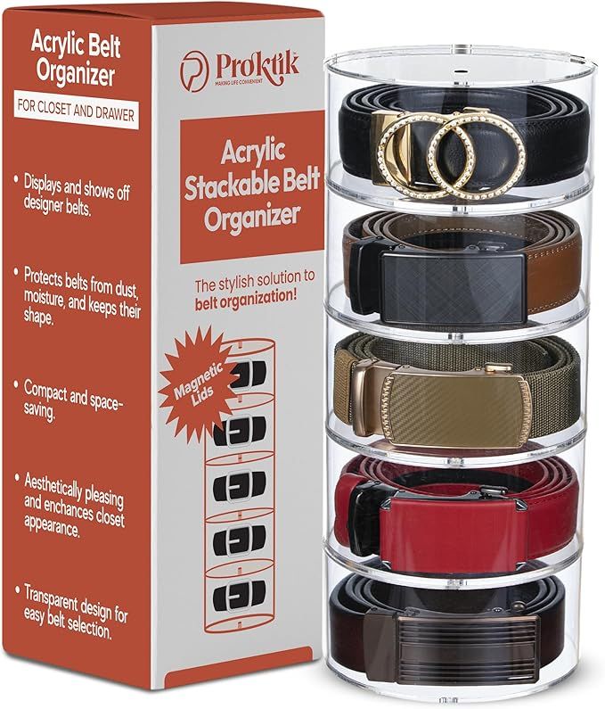 PROKTIK Acrylic Belt Organizer, 5 Layer Belt Holder, Belt Storage, Belt Organizer for Closet, Bel... | Amazon (US)