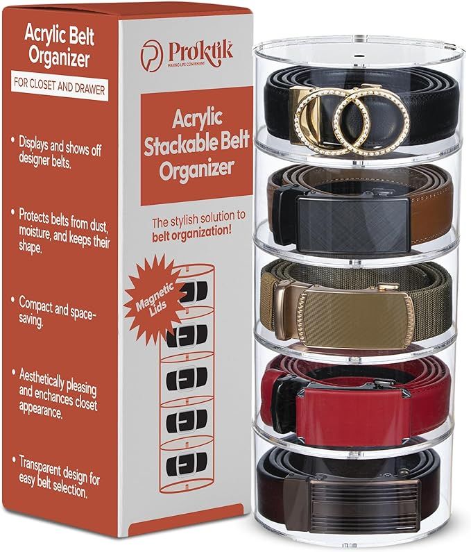 PROKTIK Acrylic Belt Organizer, 5 Layer Belt Holder, Belt Storage, Belt Organizer for Closet, Bel... | Amazon (US)