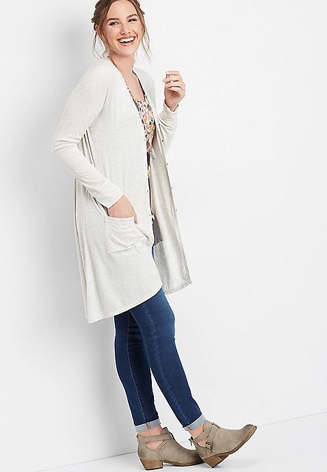 ribbed button front duster cardigan | Maurices