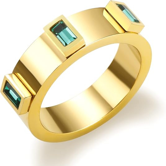 JINHUI Green Emerald Ring for Women, Mother's Day Gift, 18k Gold Plated Emerald Cut Engagement Ri... | Amazon (US)