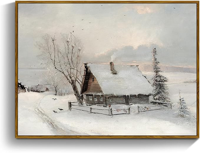 crmotu Framed Canvas Wall Art, Winter Scene Vintage Art Prints, Farmhouse Cottage Rustic Home Dec... | Amazon (US)