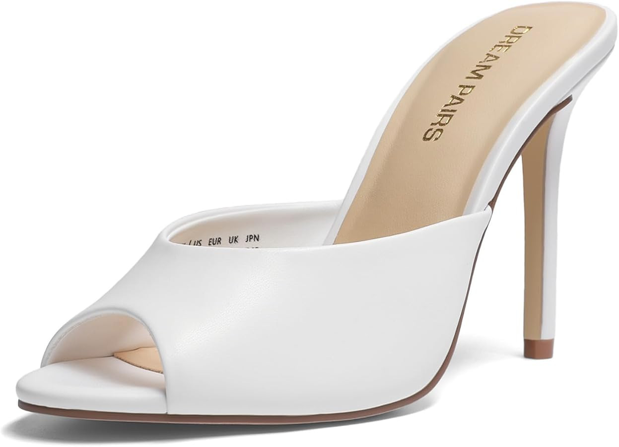 DREAM PAIRS Mule Heels for Women High Heels Stiletto Open Round Peep Toe Mules Sandals Slip on Dr... | Amazon (US)