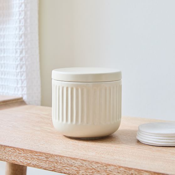 Carved Ceramics Bath Collection, Cream, Canister with Lid | West Elm (US)