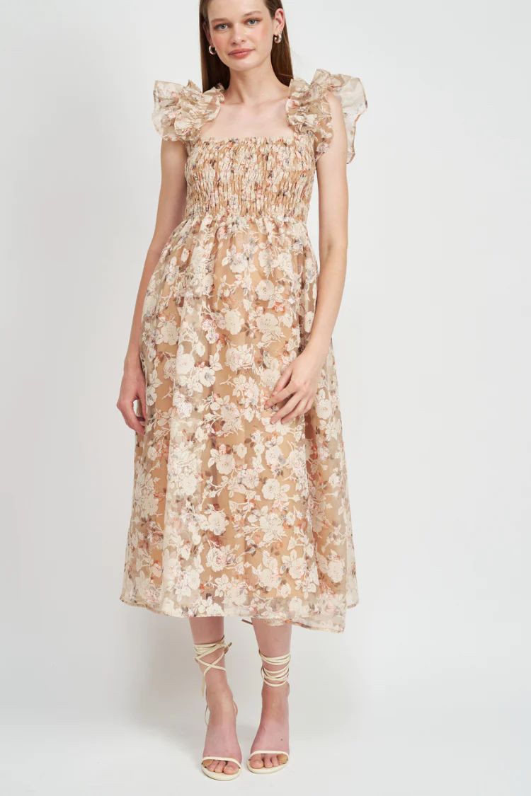 Remy Smocked Floral Midi Dress | Confête