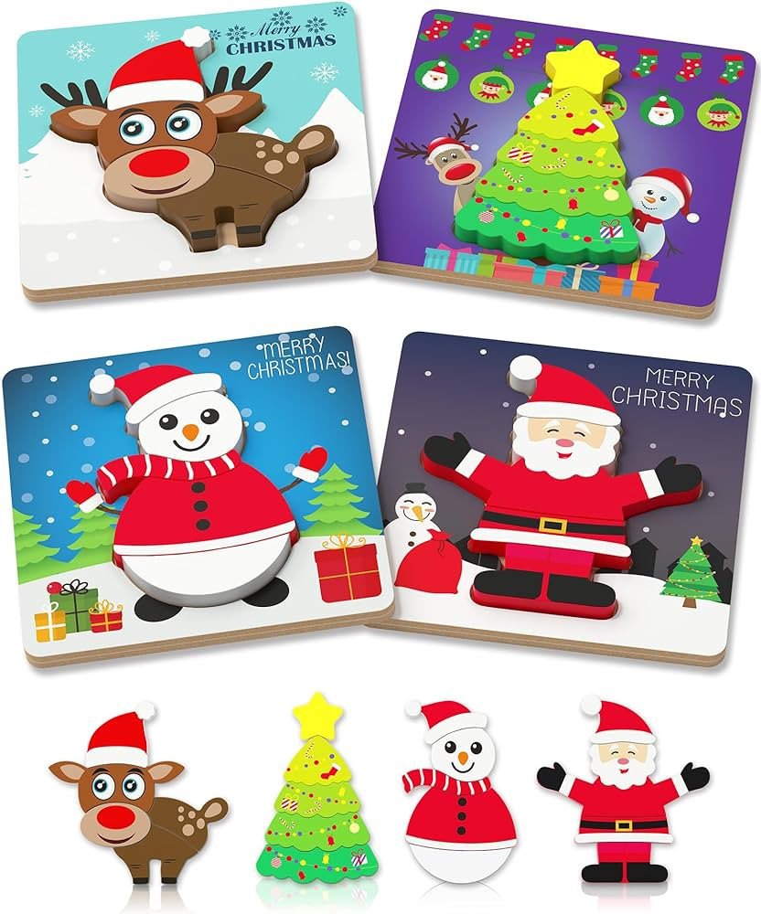 Yetonamr Christmas Wooden Puzzles for Kids Toddlers Stocking Stuffers Christmas Toys for 1 2 3 Ye... | Amazon (US)