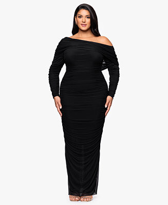 Plus Size Long Ruched Mesh Dress | Macy's