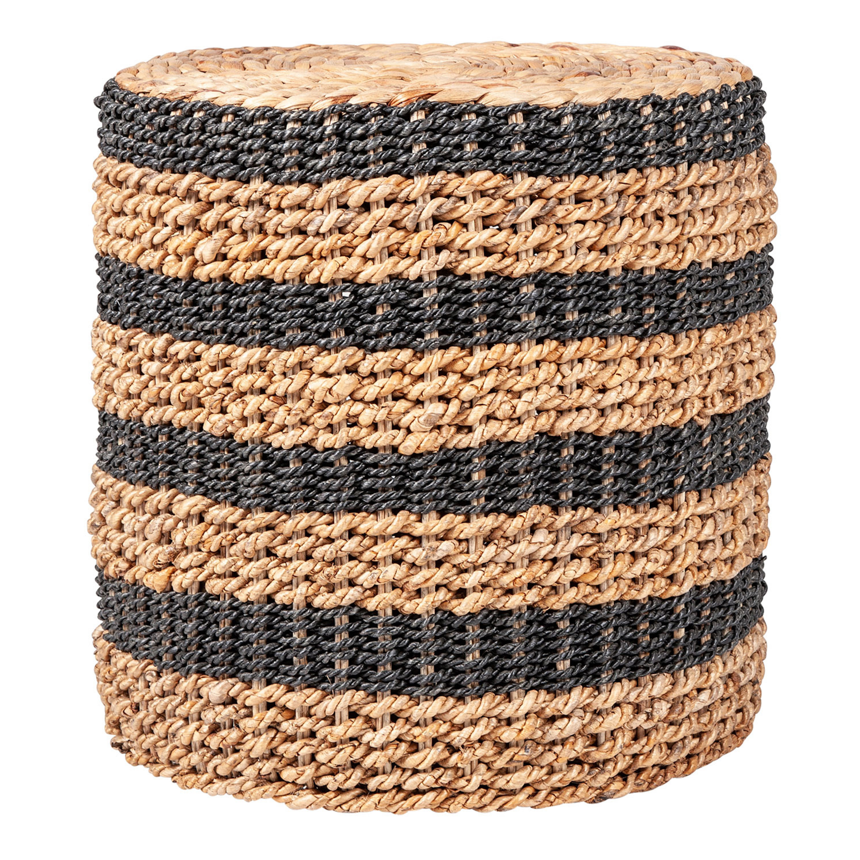 Nevill Round Black and Natural Seagrass Striped Drum Stool | World Market