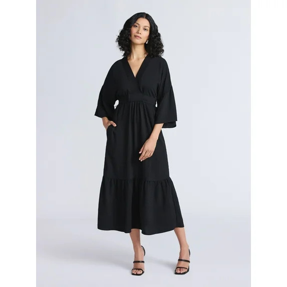 Sofia by Sofia Vergara Women's Tie Back Dress with Wide Sleeves, Mid Calf Length, Sizes XS-4X | Walmart (US)