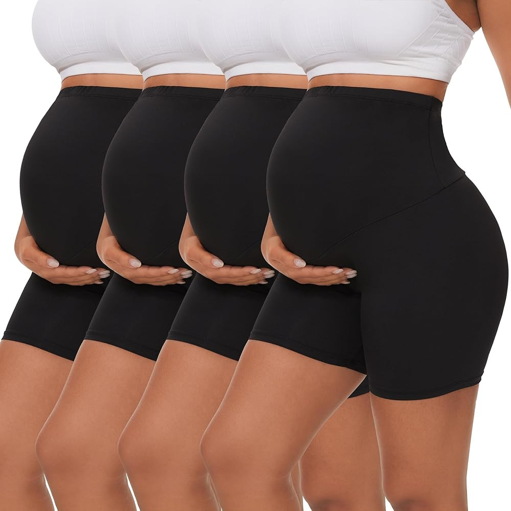 4 Pack Women's Maternity Yoga Shorts Over The Belly Pregnancy Biker Workout Active Athletic Pregn... | Amazon (US)