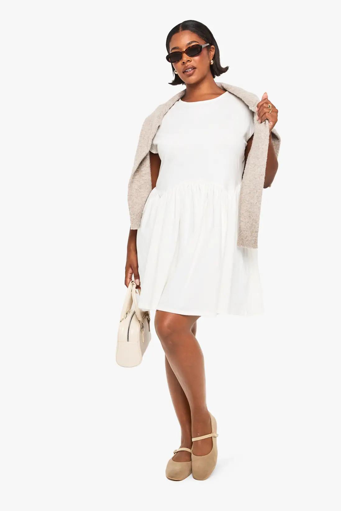 White plus cotton t-shirt smock dress | Boohoo | Boohoo.com (UK & IE)