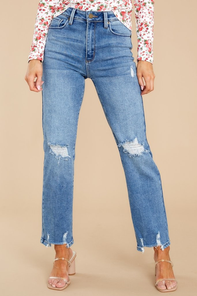 My Darling Medium Wash Distressed Mom Jeans | Red Dress 