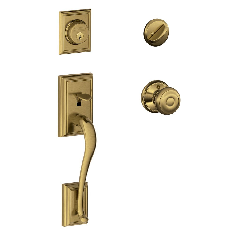 SCHLAGE Addison Single Cylinder Handleset and Georgian Knob, Antique Brass (F60 ADD 609 GEO) | Amazon (US)