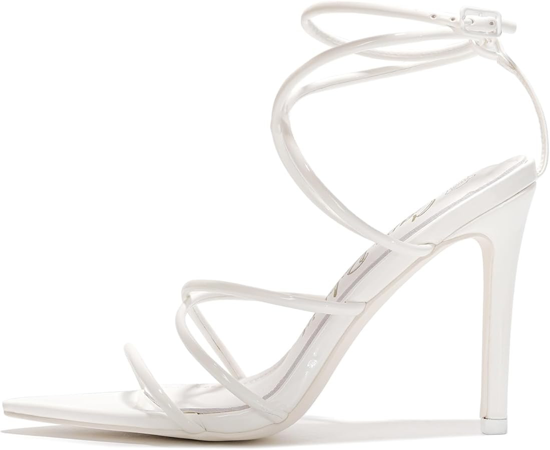 Cape Robbin Women's Open Toe Strappy Heels - Elegant Pointy Nude Sandals with Ankle Strap, Genuin... | Amazon (US)