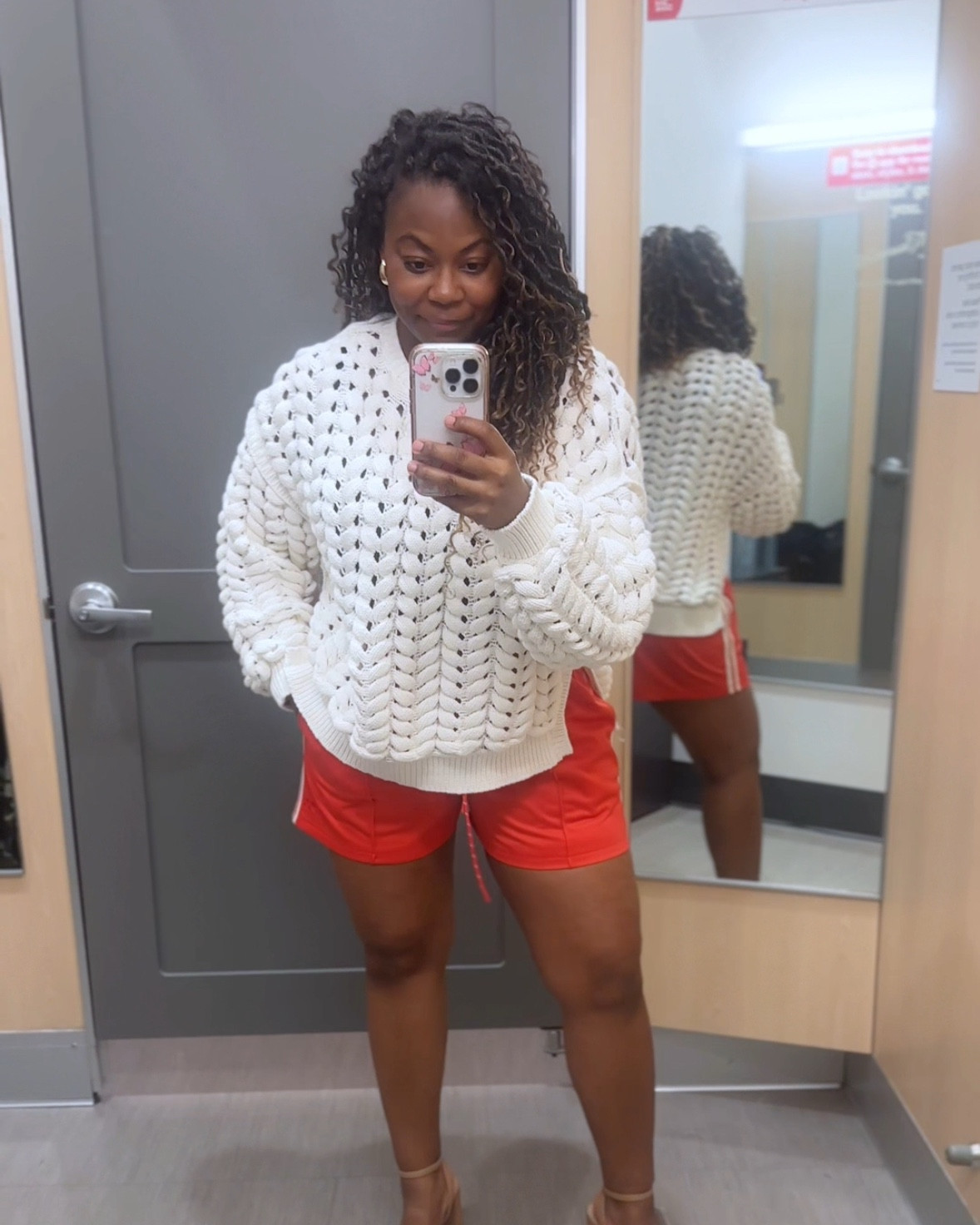 Cute red shorts and a sweater by Kbb @Target ?!

I’m wearing a large  sweater for an oversized fit and medium shorts which is my regular size. 

I probably would size up on the shorts for more leg room seeing how they have a drawstring closure. 