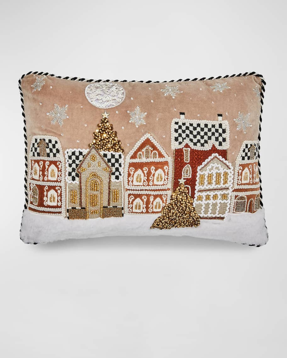 MacKenzie-Childs Gingerbread Village Beaded Lumbar Pillow | Neiman Marcus