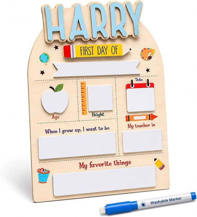 Personalized Wooden First Day of School Sign with Cut-Out Name (Pre-Applied) – Reusable Dry-Erase First & Last Day Board for Kids, Kindergarten, Pre-K & Preschool, Gift with Marker, 8x10/10x12 | Amazon (US)