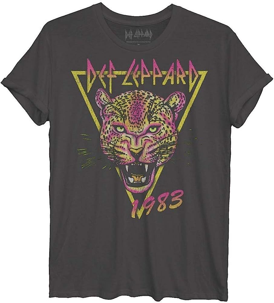 Def Leppard neon Leppard cat Heavy Metal Boyfriend Tee | Amazon (US)