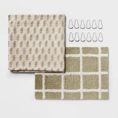 14pc Traditional Shower Curtain Set with Rug Green - Threshold™ | Target