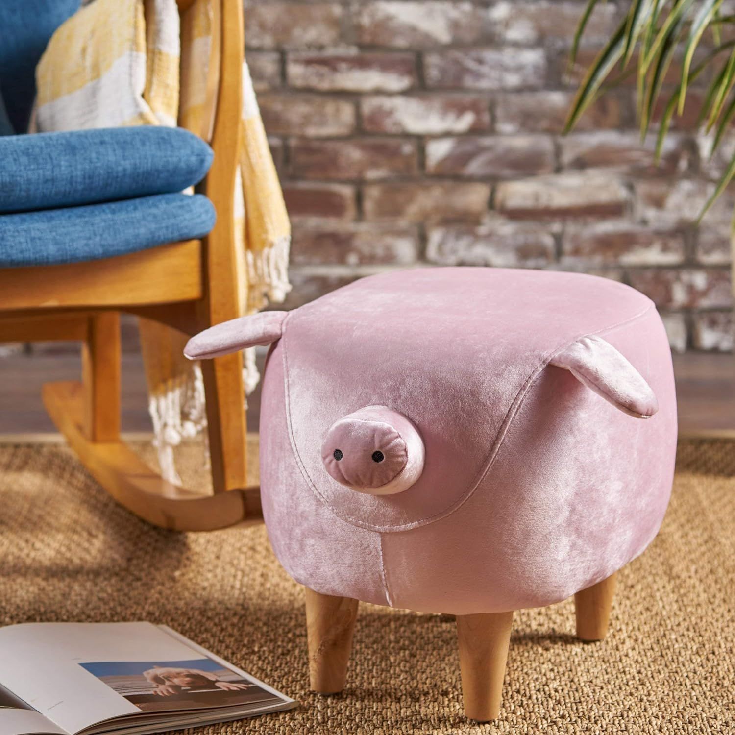 MISC Childrens Pig Ottoman, Light Pink Pigs Shape Ottomans, Farm Animal Theme Footstool, Cute Kid... | Amazon (US)