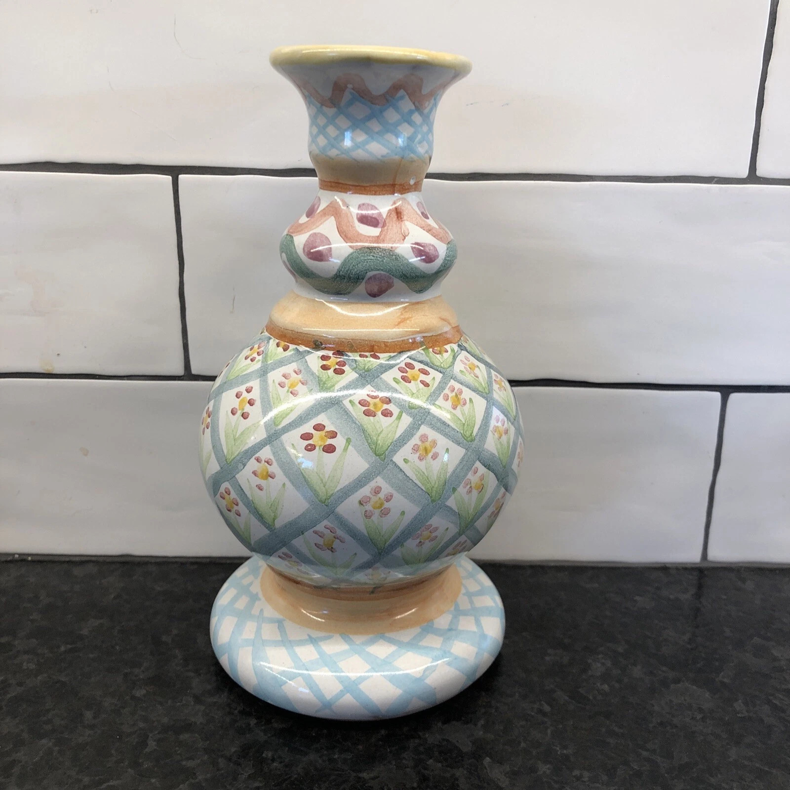 Vintage MACKENZIE-CHILDS "Heather" Pattern Hand-Painted Pottery 7.5” | eBay US