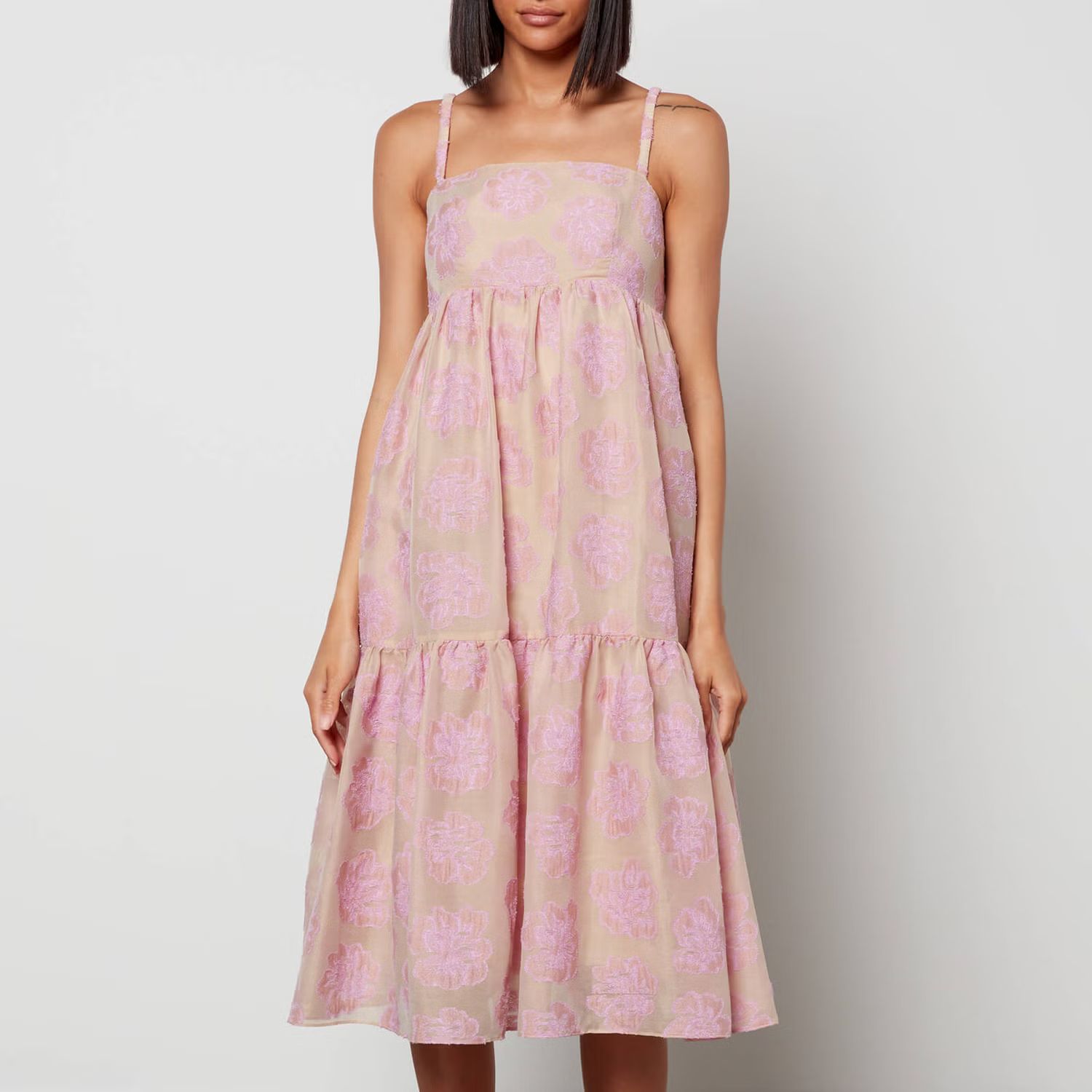 Baum Und Pferdgarten Women's Aviana Midi Dress - Big Pink Flower | Coggles (Global)