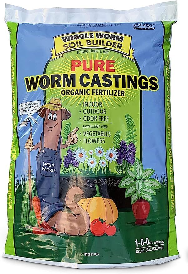 Worm Castings Organic Fertilizer, Wiggle Worm Soil Builder, 30-pounds (Single Pack) | Amazon (US)