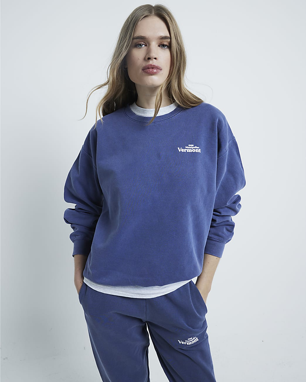 Blue Long Sleeve Vermont Sweatshirt | River Island UK & IE