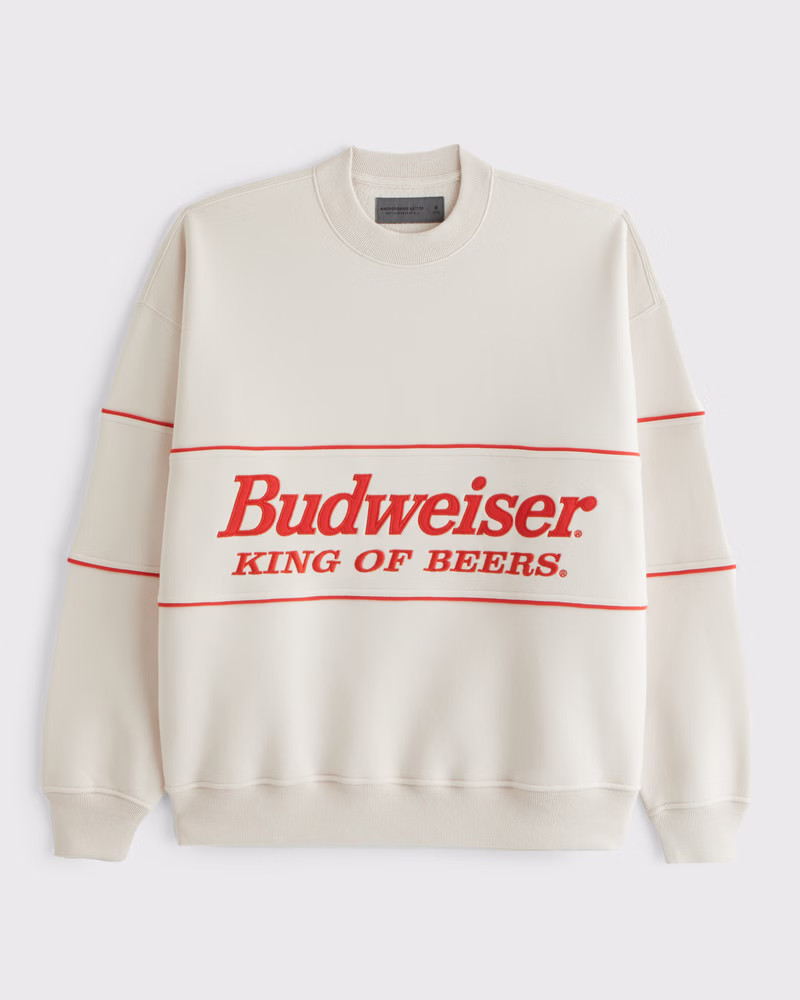 Abercrombie & Fitch Men's Budweiser Graphic Crew Sweatshirt in Warm Beige - Size S | Abercrombie & Fitch (US)