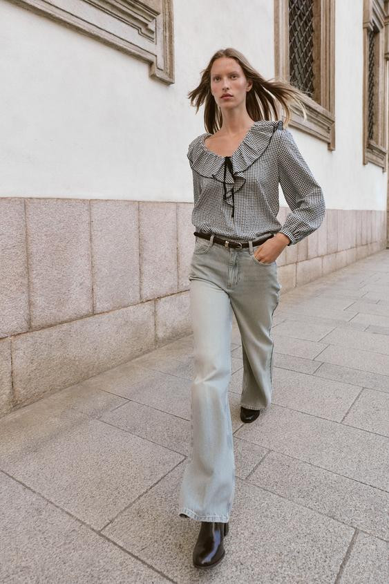 RUFFLED GINGHAM BLOUSE | Zara US