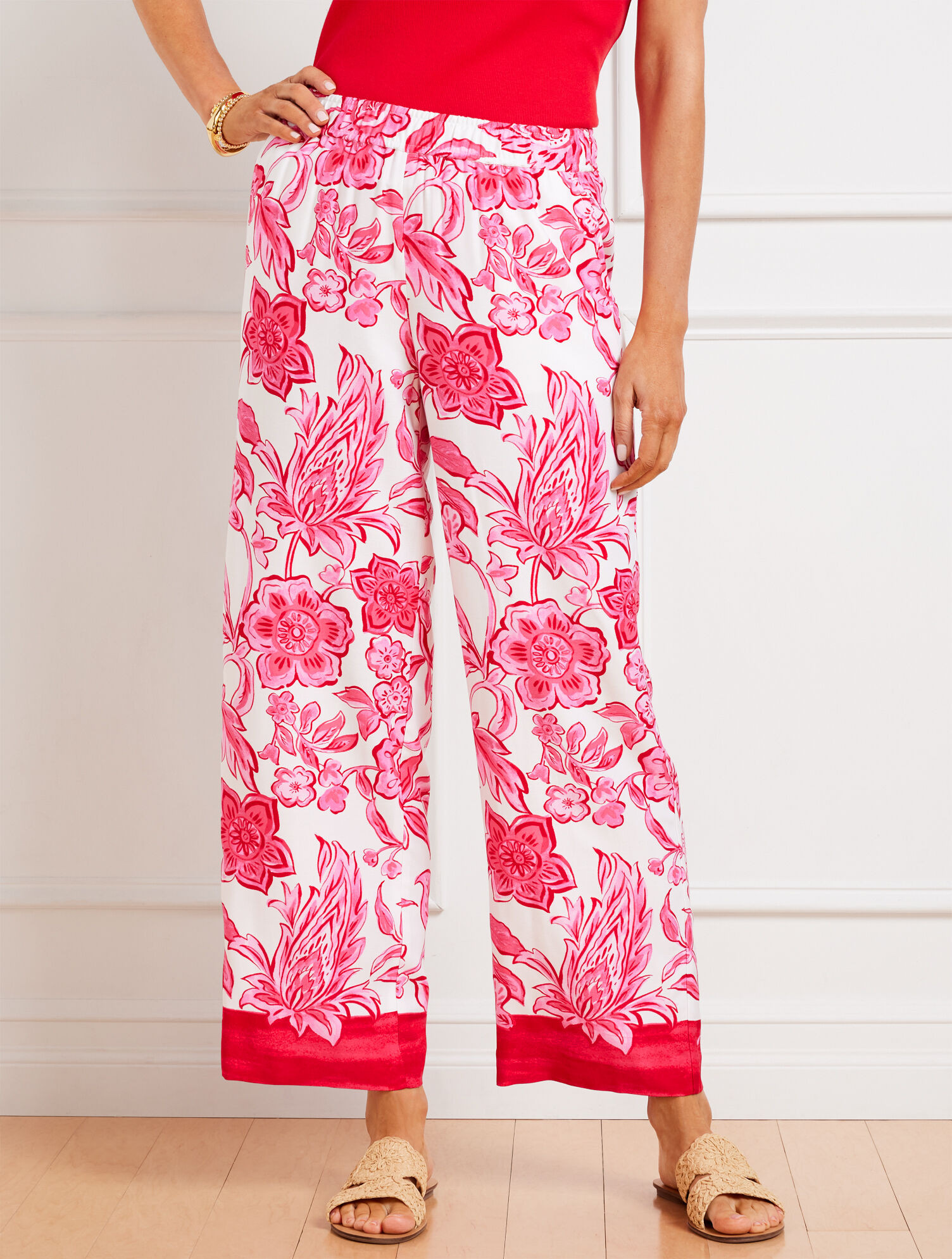 Wide Leg Crop Pants - Jacobean Border | Talbots