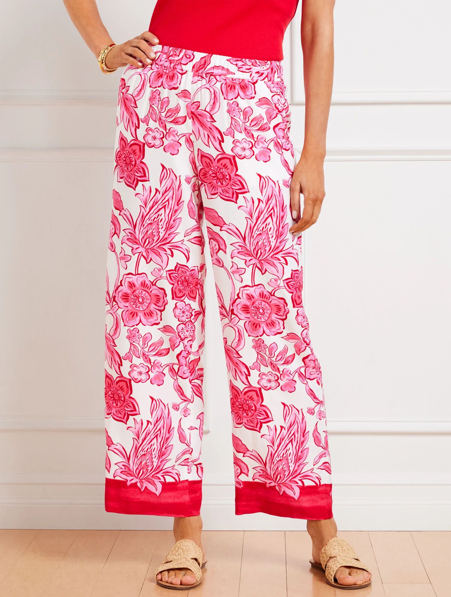 Wide Leg Crop Pants - Jacobean Border | Talbots