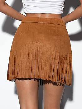 SweatyRocks Women's Suede Fringe Sexy Cowgirl Skirts Country Concert Outfit Western High Waisted ... | Amazon (US)