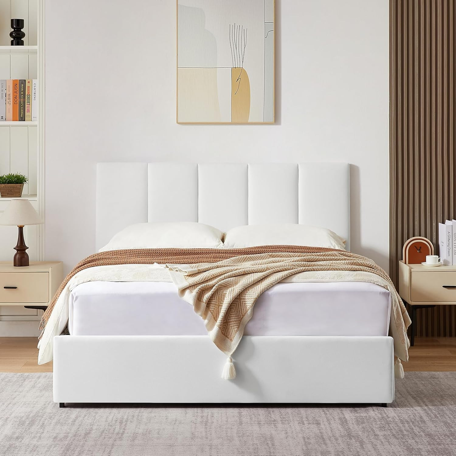 VELOCAVA Queen Size Upholstered Bed with 4 Storage Drawers, Soft Platform Bed Frame with Vertical... | Amazon (US)