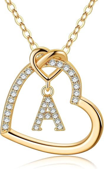 M MOOHAM Heart Initial Necklaces for Girls Women - Cubic Zirconia Heart Pendant Initial Necklace,... | Amazon (US)