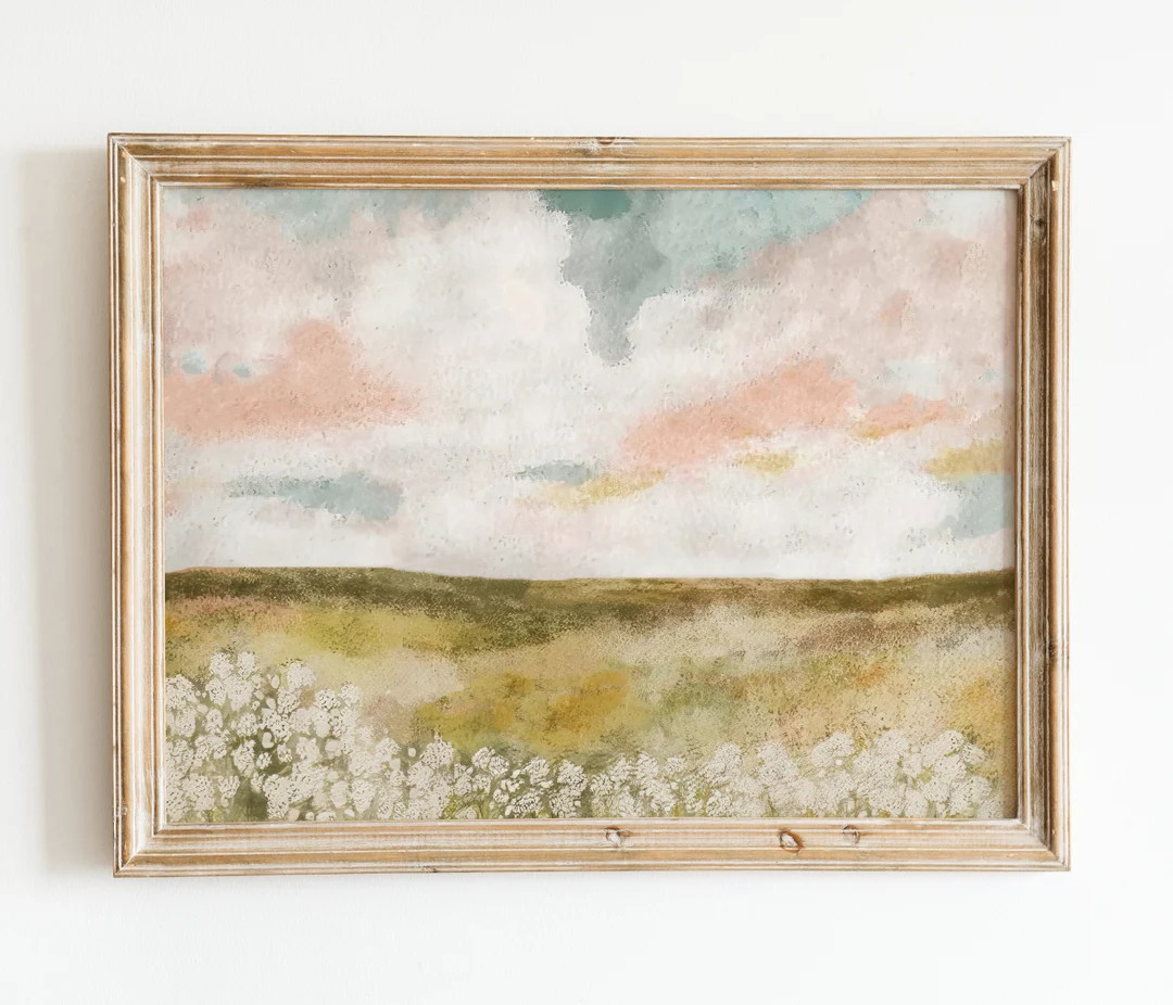 Spring Landscape Print Cloudy Pink Sky Printable Wall Art Country Farmhouse Landscape Oil Paintin... | Etsy (US)