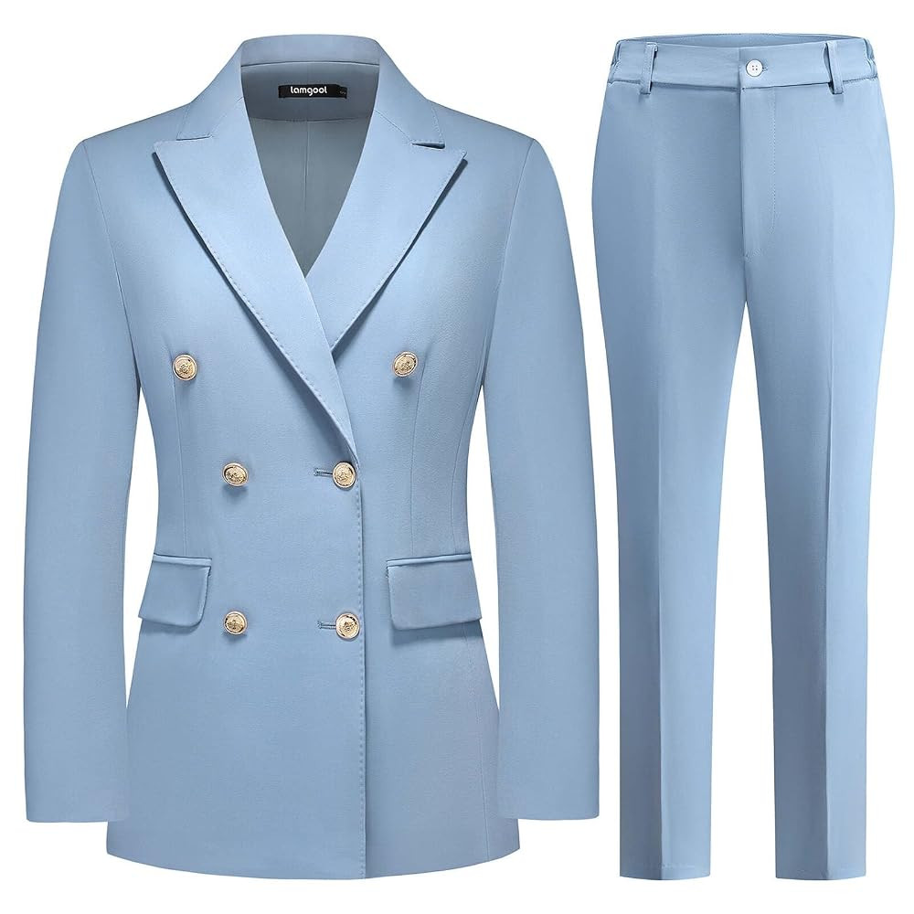 Lamgool Women Pants Suit Double Breasted 2 Piece Blazer Set Work Casual Jacket Outfits for Busine... | Amazon (US)
