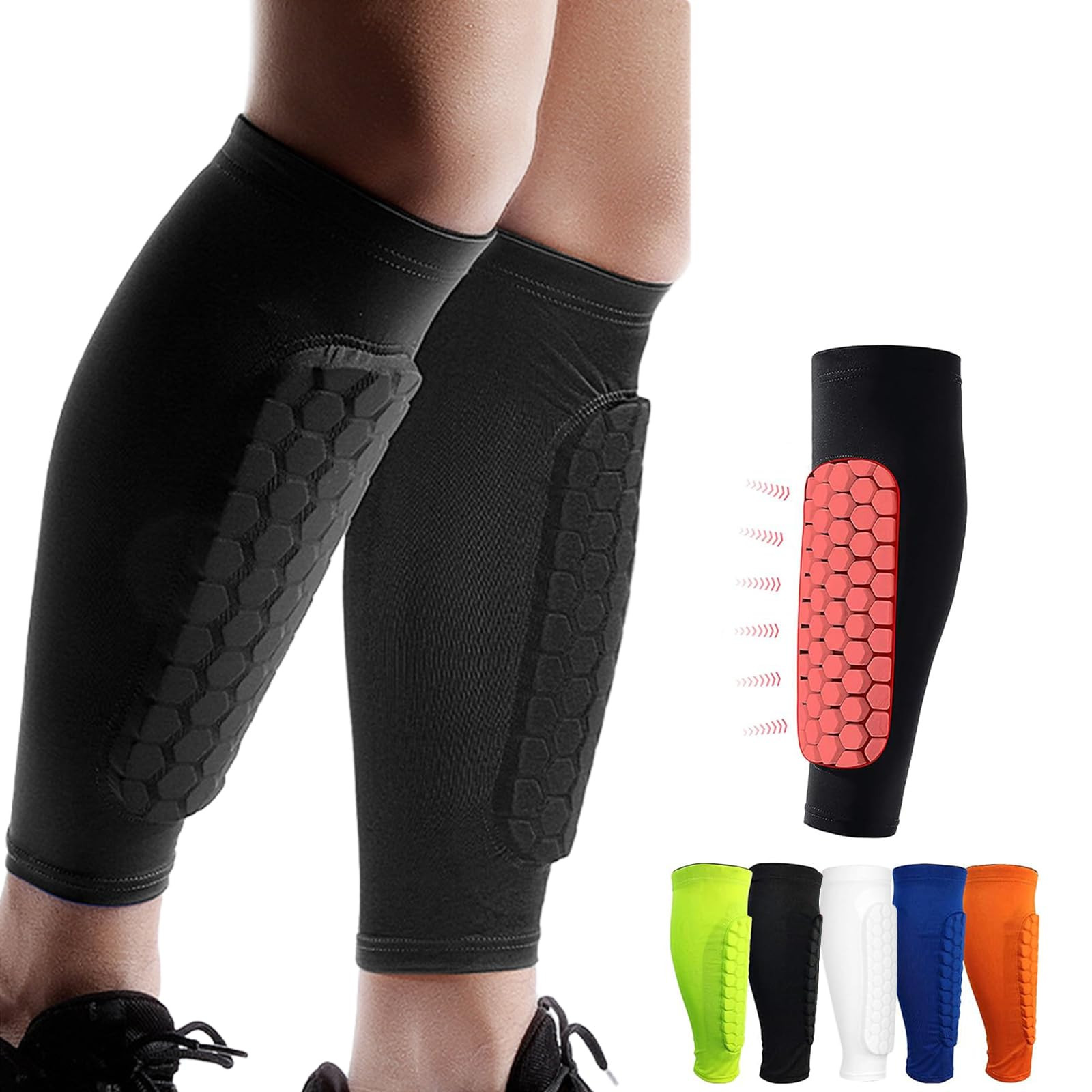 Shindefender Shin Guards Pads, Honeycomb Compression Sleeve Football Shin Guards for Boys, Teenag... | Amazon (UK)