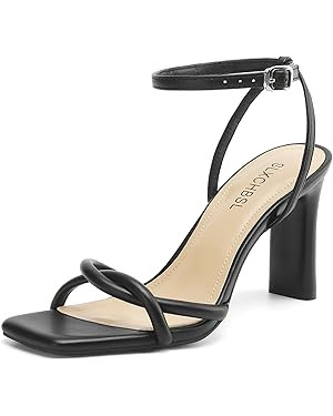 Womens Sandals Square Open Toe Strappy Heels for Women Dressy Chunky High Heels Ankle Buckle Heel... | Amazon (US)