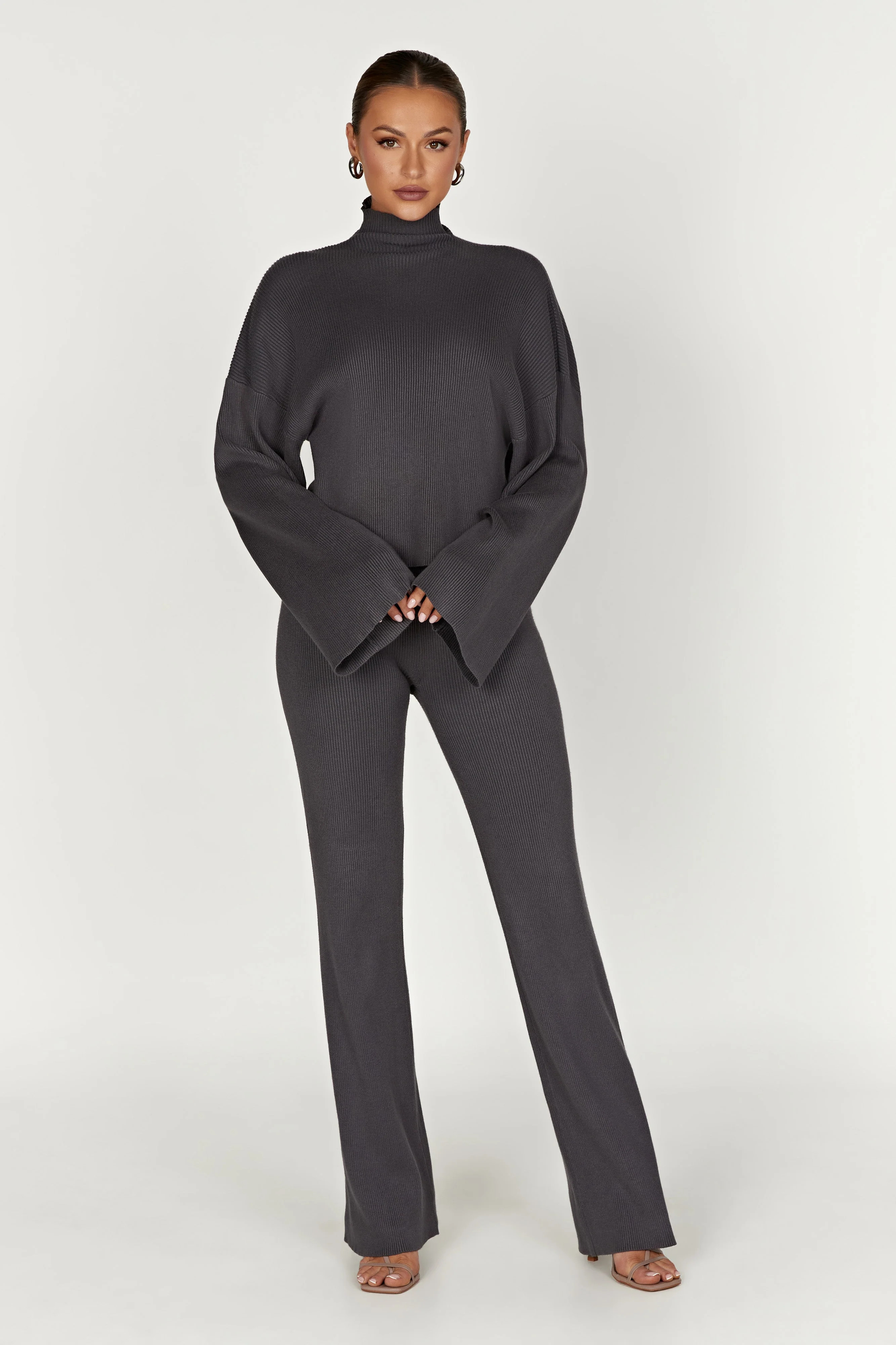 Winona Turtleneck Knit Top - Charcoal | MESHKI US