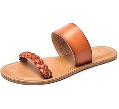 LM Women's Braided Slide Sandals Open Toe Two Strap Slip On Flat Sandals Casual Summer Shoes | Amazon (US)